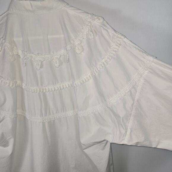 Vintage 80's 90's Peddlers Poet White Shirt Button Front Crochet Lace Detail M - Picture 7 of 12